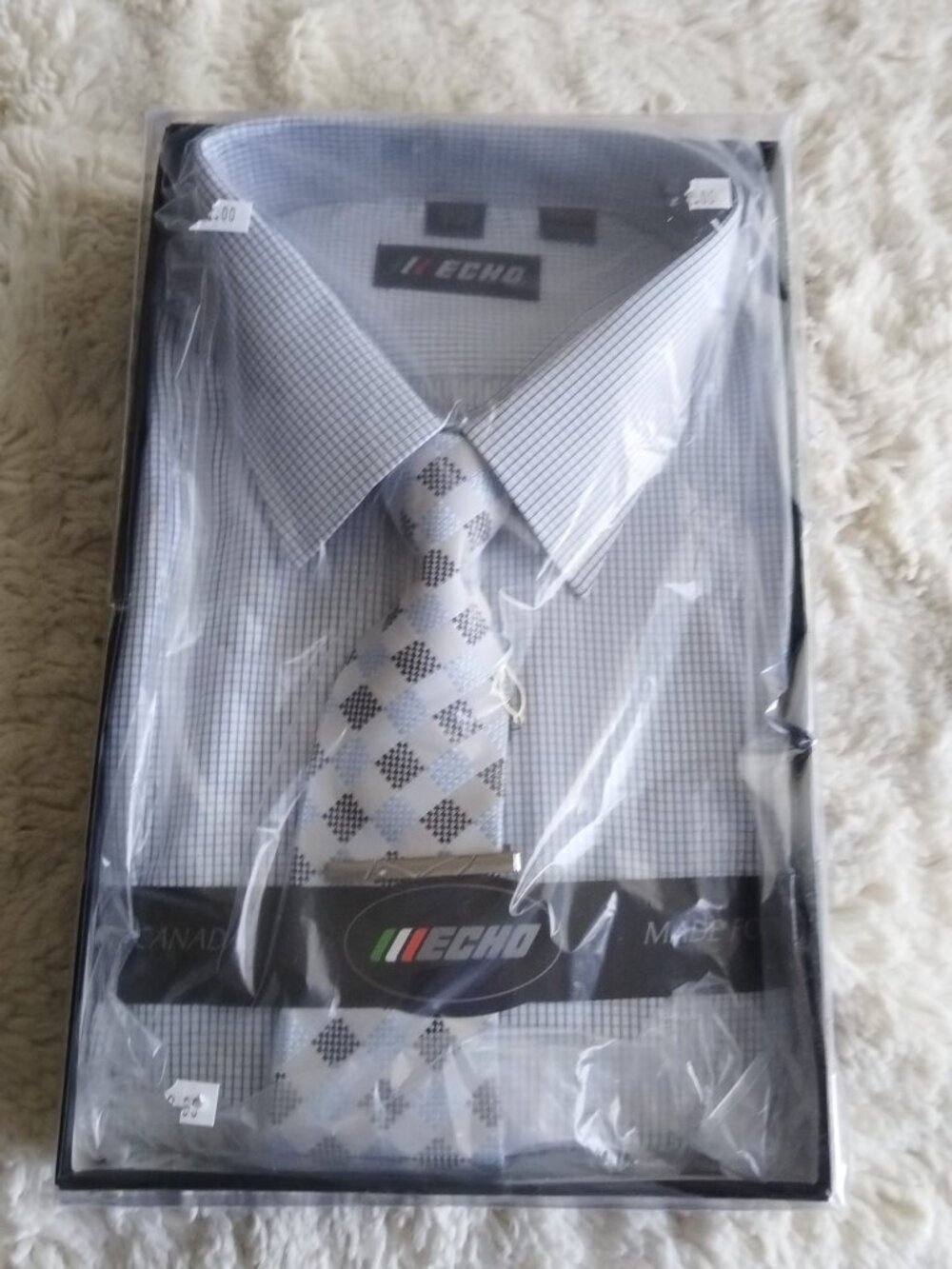 🆕 ECHO Men's 3-Pc Dress Shirt Tie & Clip Set 2XL 18-18.5 NWB